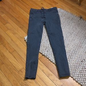 GREY SKINNY LEG TIE UP SKINNY JEAN